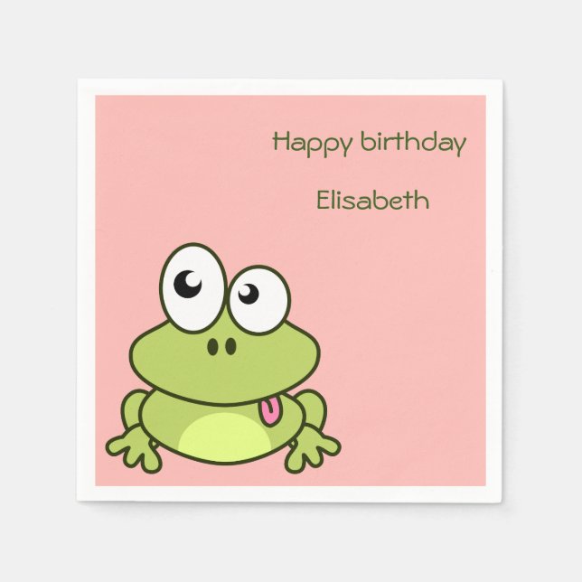 Synlig söt groda tecknad barns födelsedag pappersservett (Framsidan)