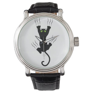 Synlig svart katt med grönt öga armbandsur