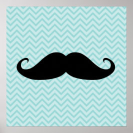 Synlig svart mustache och blå Chevron Mönster Poster
