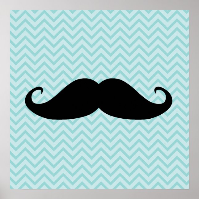 Synlig svart mustache och blå Chevron Mönster Poster (Framsidan)