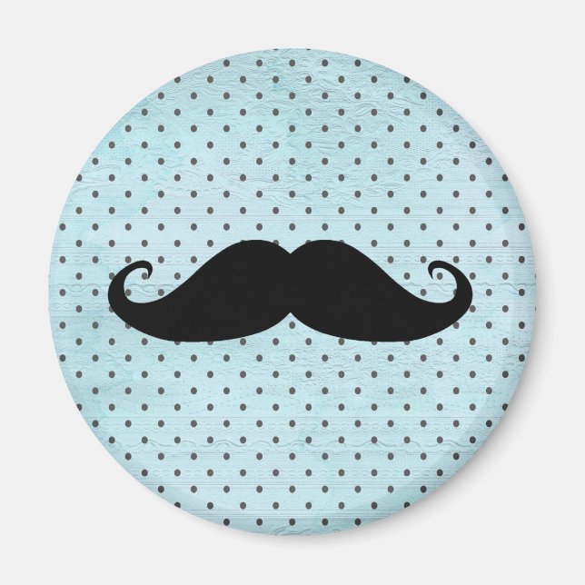 Synlig svart mustache på Teal Blue Polka dots Magnet (Framsidan)