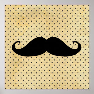 Synlig svart mustache på Vintage Gult Polka dots Poster