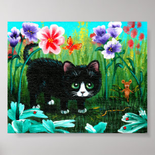 Synliga svarta Tuxedo Cat Mouse Art Creationarts Poster