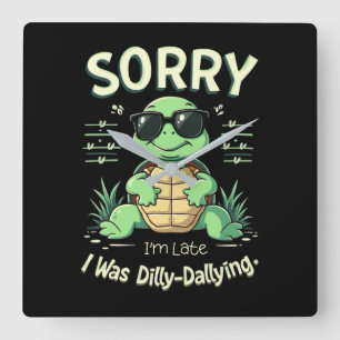 Synligt att jag är sen turtle med Retro Aesthetic Fyrkantig Klocka