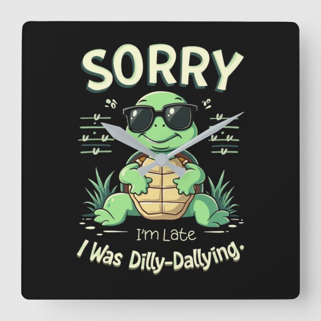 Synligt att jag är sen turtle med Retro Aesthetic Fyrkantig Klocka (Framsida)