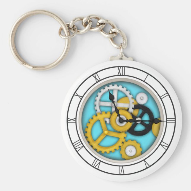 Synligt Clockwork Illusion Fanciful Clock Art Aqua Nyckelring (Framsidan)