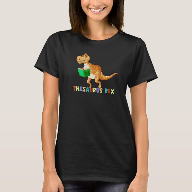 Synonymordbok Rex Reading Trex Dino Första skoldag T Shirt (Framsida)