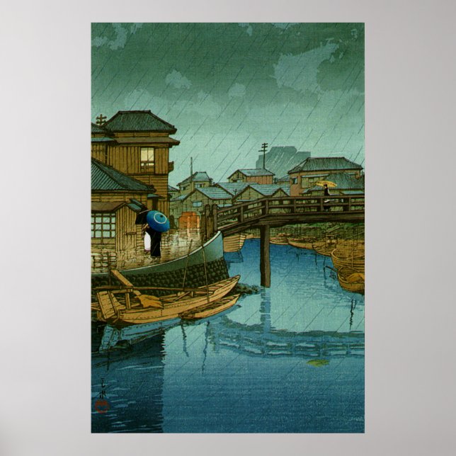 Synpunkter från Tokaido Shinagawa Kawase Hasui Poster (Framsidan)