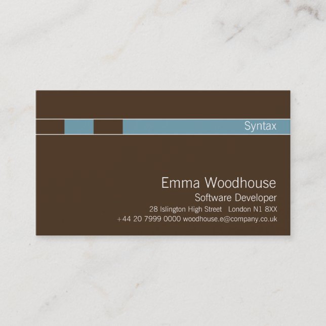 Syntax Chocolate Brown & CornblommBlue Visitkort (Framsida)