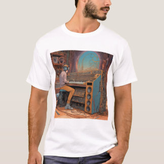 Synth Odyssey: Intricate Moebius-Inspired Musical T Shirt