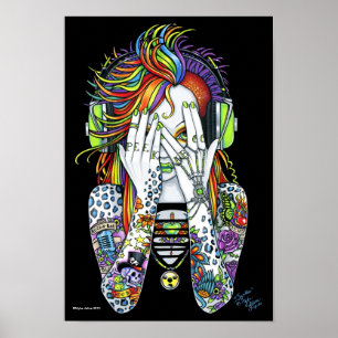 Synthea Psytrance Rainbow Peek A Boo Tattoo Poster