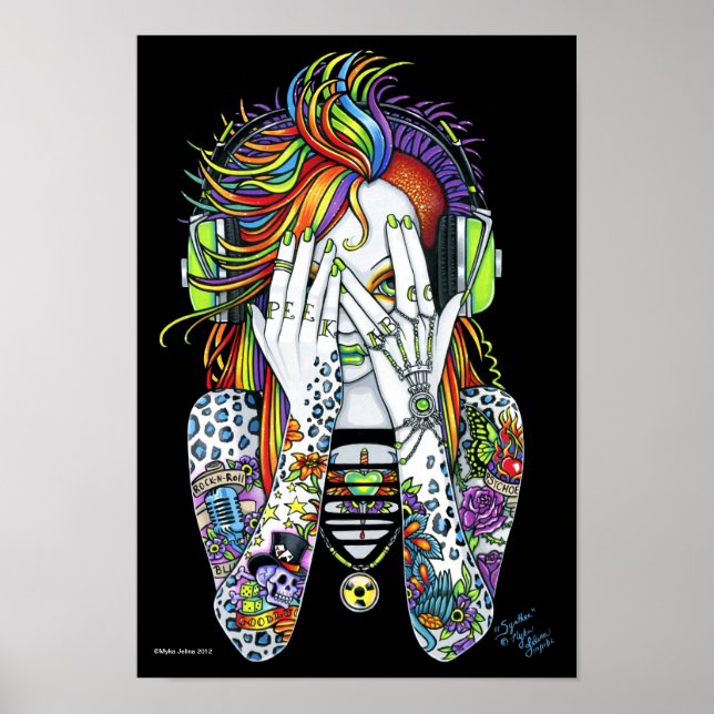 Synthea Psytrance Rainbow Peek A Boo Tattoo Poster (Framsidan)