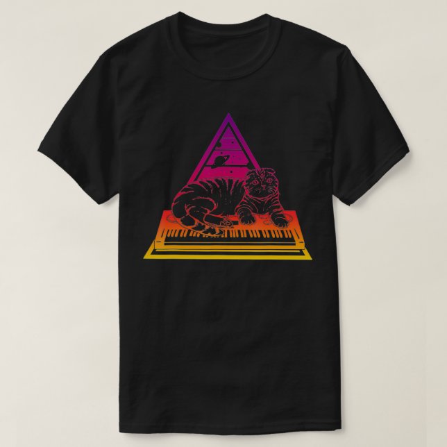 Synthesizer Cat Techno Synth Analog T Shirt (Design framsida)