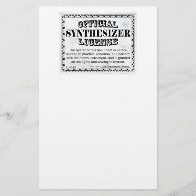 Synthesizer-licens Brevpapper (Framsida)