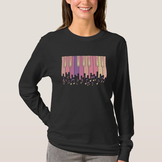 Synthesizer och Treble Clef Tangentbord T Shirt (Framsida)