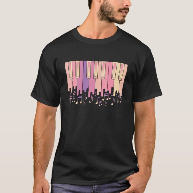 Synthesizer och Treble Clef Tangentbord T Shirt (Framsida)