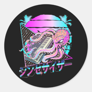 Synthesizer Octopus Vaporwave Kraken Analog Synth Runt Klistermärke