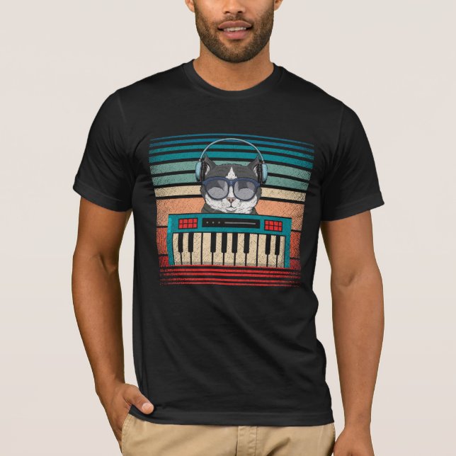 Synthesizer Tangentbord Music Producer Cat Lover T Shirt (Framsida)