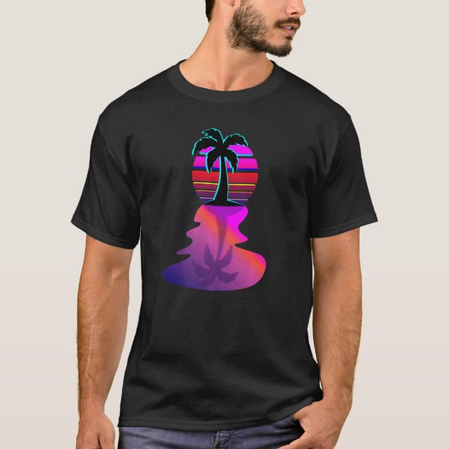 Synthwave 80s Island Palm Tree Aesthetic Design T Shirt (Framsida)