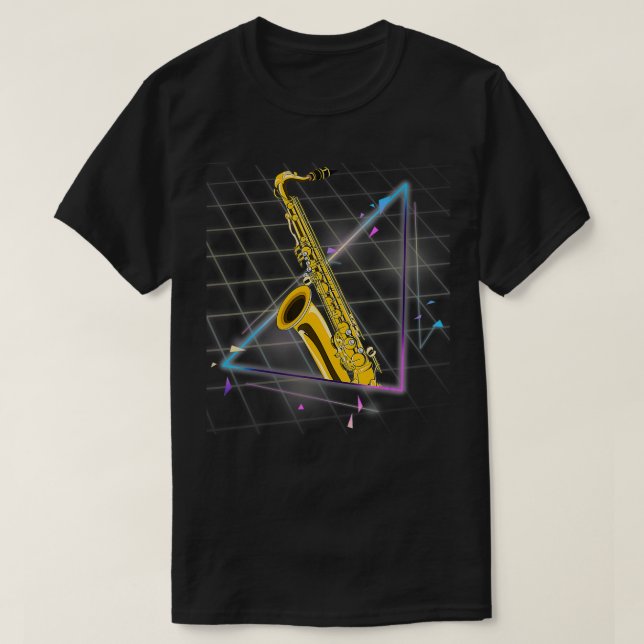 Synthwave 90s Saxophonist Jazz Musician Saxophone T Shirt (Design framsida)