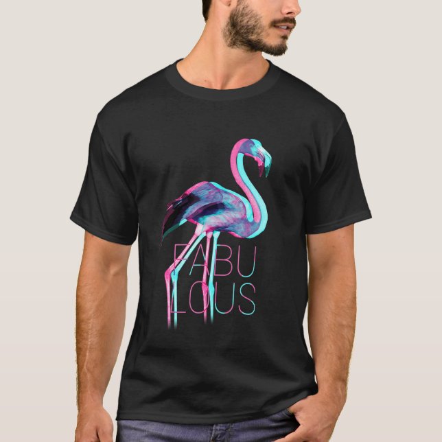 Synthwave Aesthetic Flamingo Vaporwave Design T Shirt (Framsida)