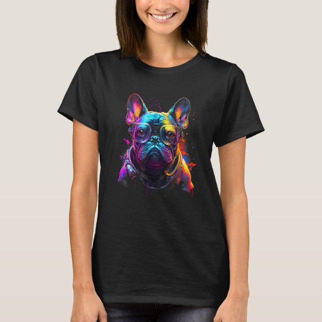Synthwave Aesthetic Vaporwave Pug with Glass Ret T Shirt (Framsida)