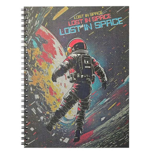 Synthwave-astronaut förlorad i rymdjournal anteckningsbok (Framsidan)