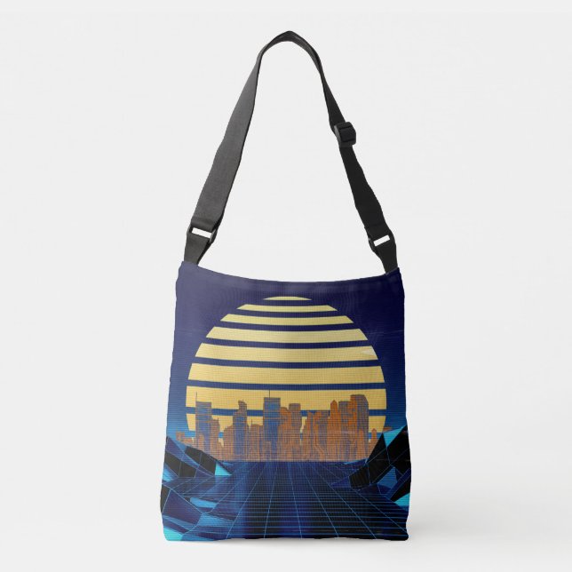 Synthwave Blue Crossbody Bag Axelväska (Framsida)