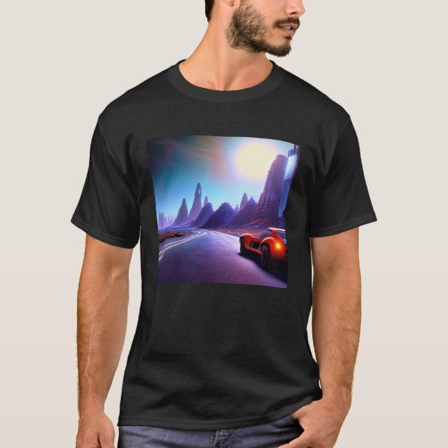 Synthwave car out retrowave futuresynth sci fi t shirt (Framsida)
