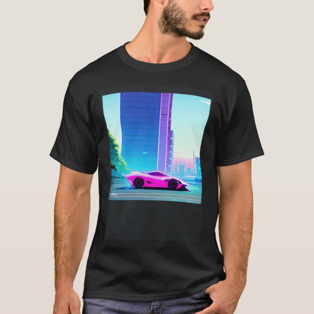 Synthwave car out retrowave futuresynth sci fi t shirt (Framsida)