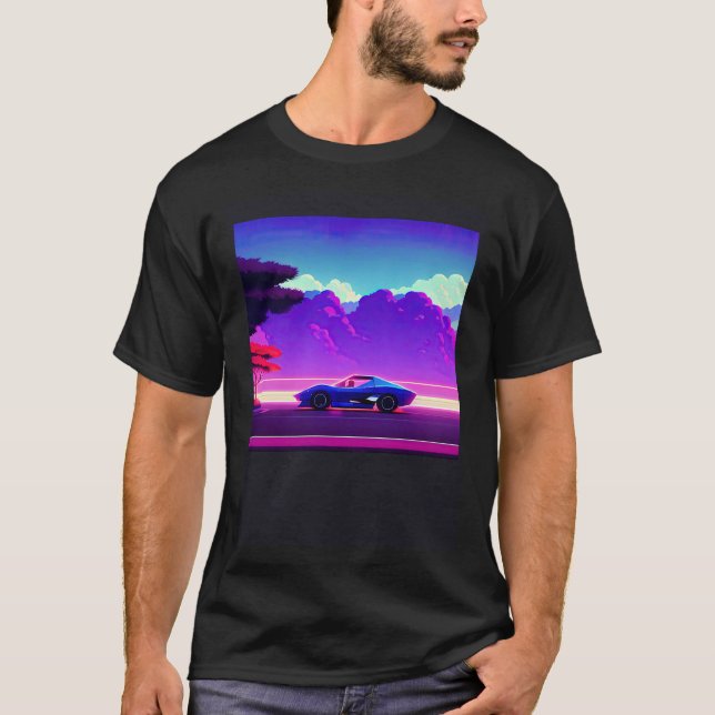 Synthwave car out retrowave futuresynth sci fi t shirt (Framsida)