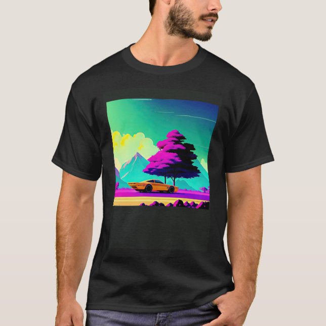 Synthwave car out retrowave futuresynth sci fi t shirt (Framsida)