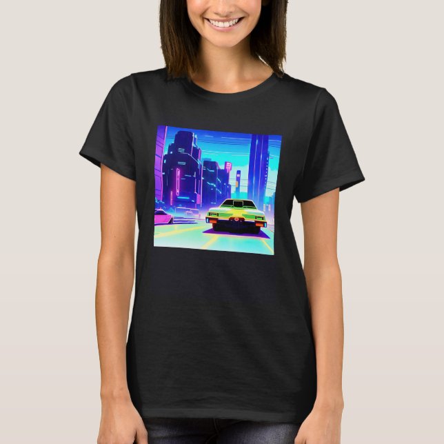 Synthwave car out retrowave futuresynth sci fi t shirt (Framsida)