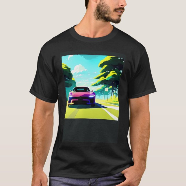Synthwave car out retrowave futuresynth sci fi t shirt (Framsida)