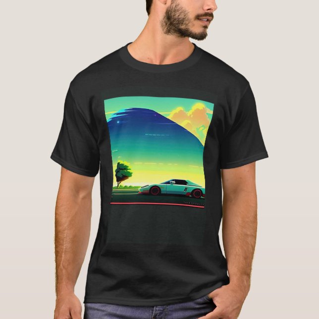 Synthwave car out retrowave futuresynth sci fi t shirt (Framsida)
