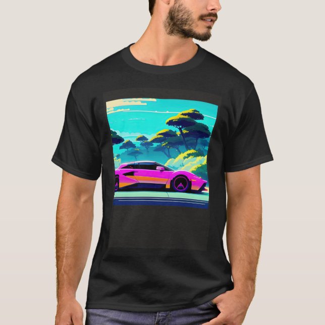 Synthwave car out retrowave futuresynth sci fi t shirt (Framsida)