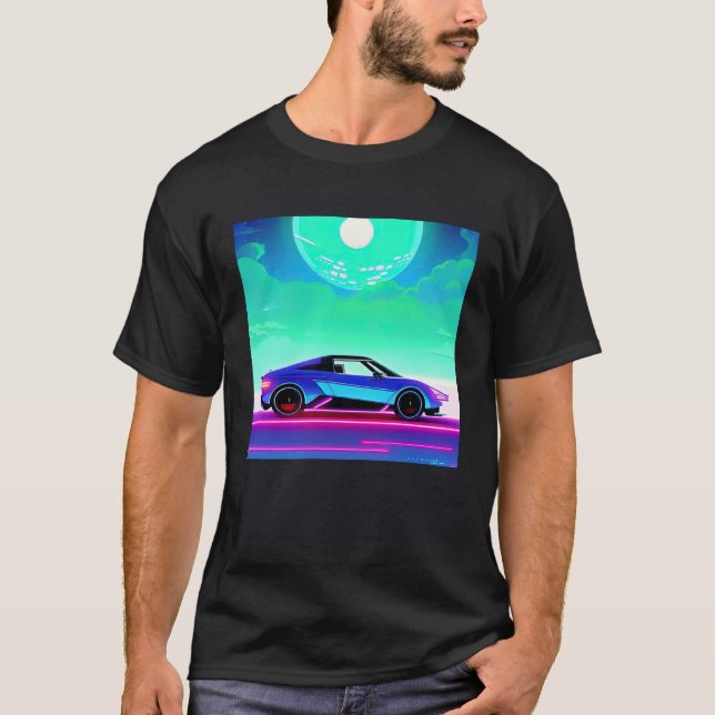 Synthwave car out retrowave futuresynth sci fi t shirt (Framsida)