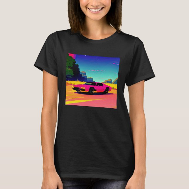 Synthwave car out retrowave futuresynth sci fi t shirt (Framsida)