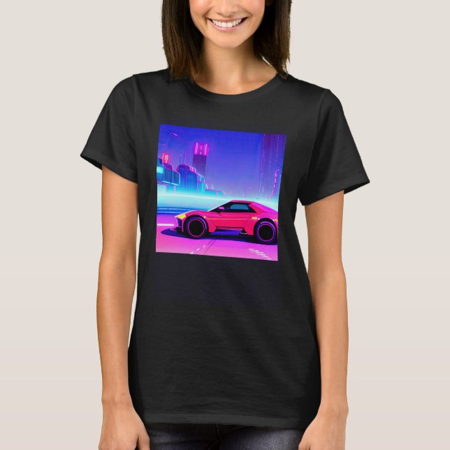 Synthwave car out retrowave futuresynth sci fi t shirt (Framsida)