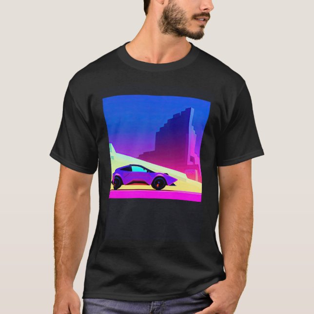Synthwave car out retrowave futuresynth sci fi t shirt (Framsida)