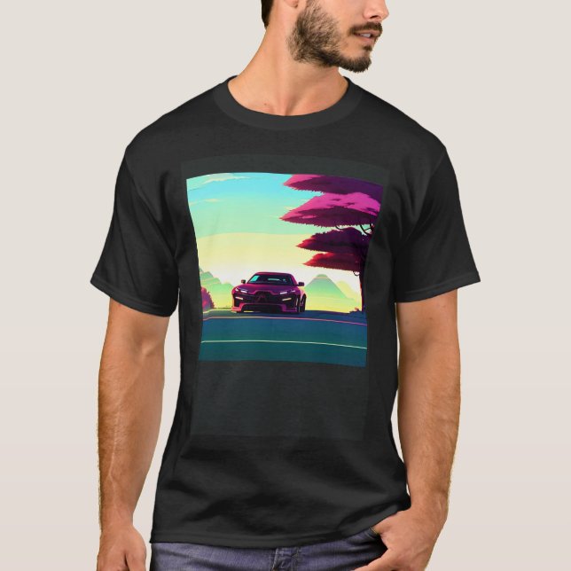 Synthwave car out retrowave futuresynth sci fi t shirt (Framsida)