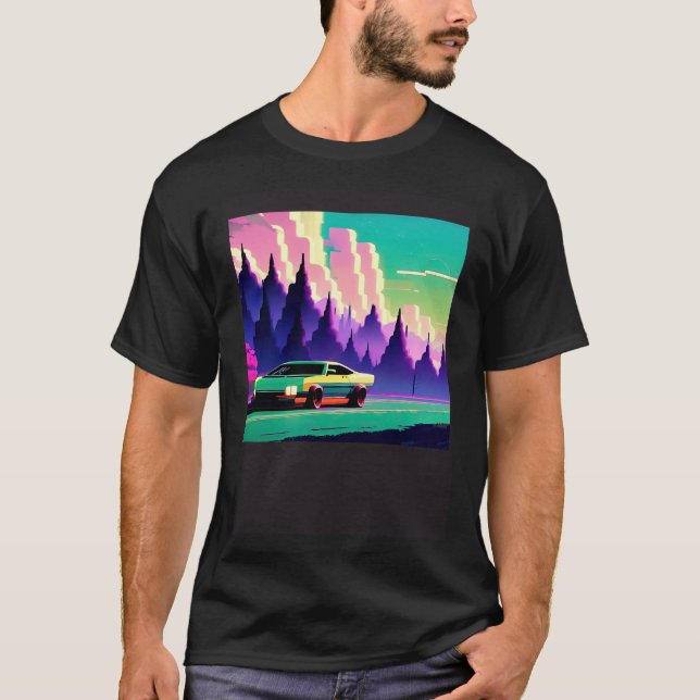 Synthwave car out retrowave futuresynth sci fi t shirt (Framsida)