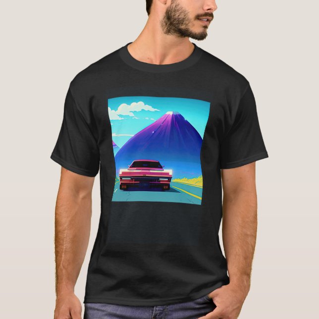 Synthwave car out retrowave futuresynth sci fi t shirt (Framsida)