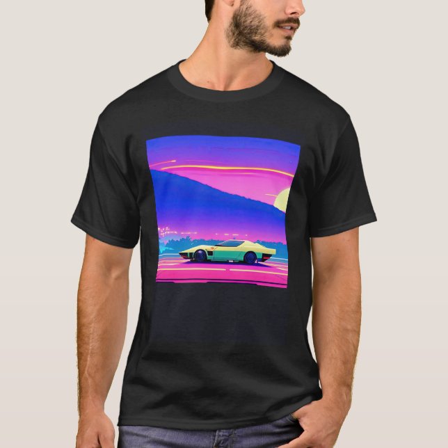 Synthwave car out retrowave futuresynth sci fi t shirt (Framsida)