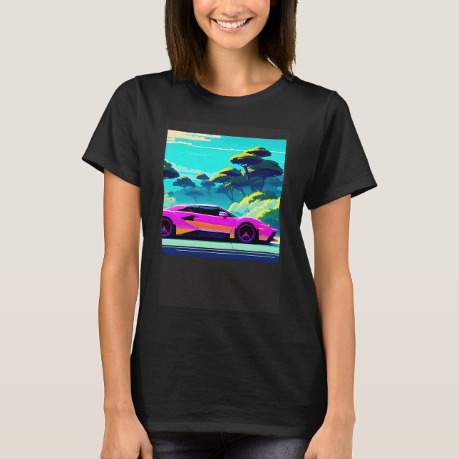 Synthwave car out retrowave futuresynth sci fi t shirt (Framsida)