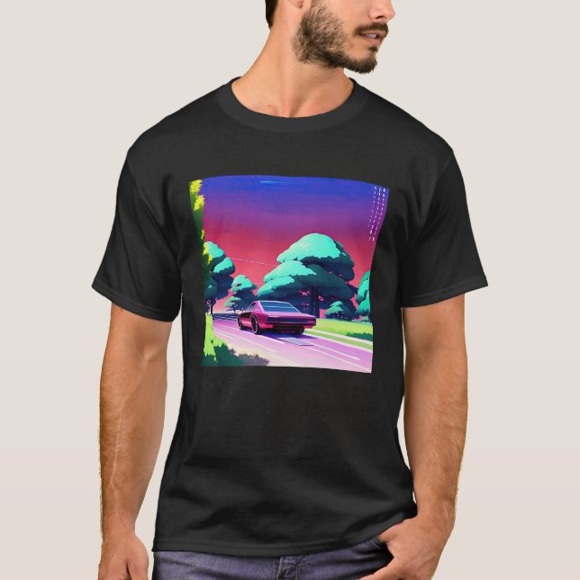 Synthwave car out retrowave futuresynth sci fi t shirt (Framsida)