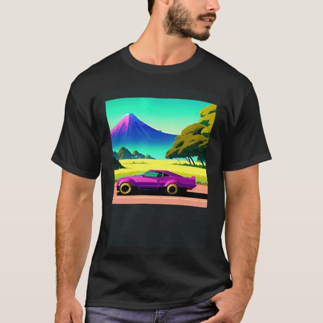 Synthwave car out retrowave futuresynth sci fi t shirt (Framsida)