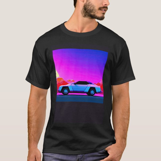 Synthwave car out retrowave futuresynth sci fi t shirt (Framsida)