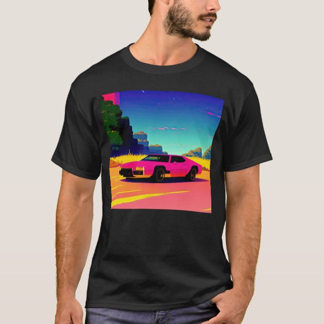 Synthwave car out retrowave futuresynth sci fi t shirt (Framsida)