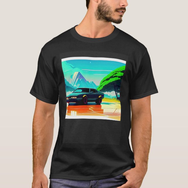 Synthwave car out retrowave futuresynth sci fi t shirt (Framsida)
